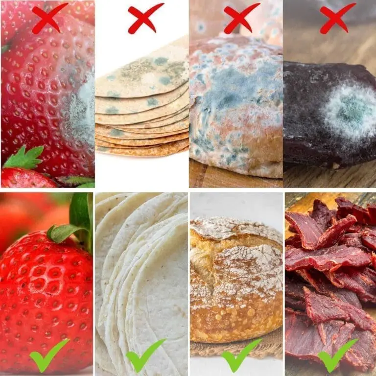 300cc Oxygen Absorber 6 Comparison image showing mouldy food without oxygen absorbers versus fresh food preserved with oxygen absorbers