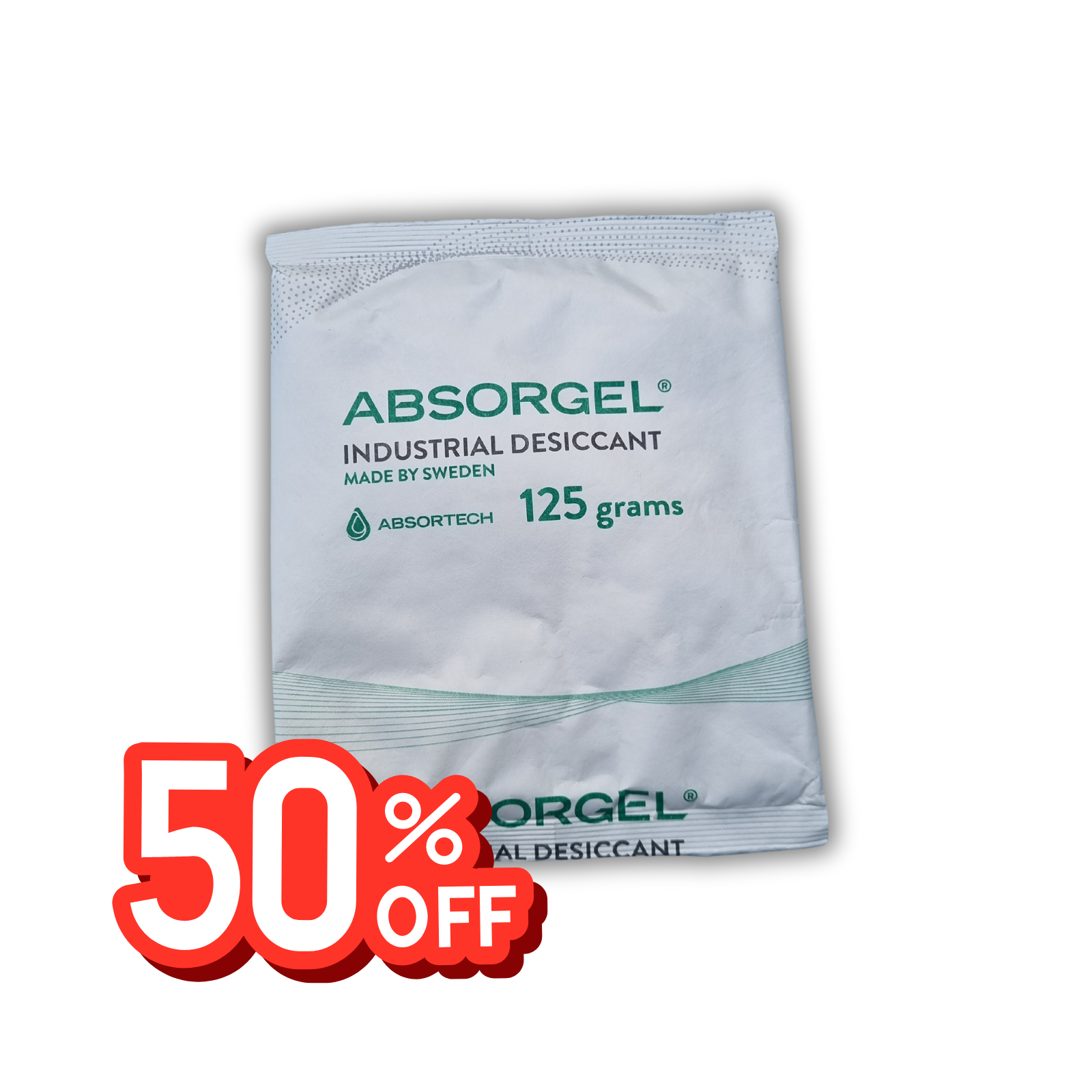 Absorgel 125g Pouch. Powerful inbox desiccant with handy adhesive backing.