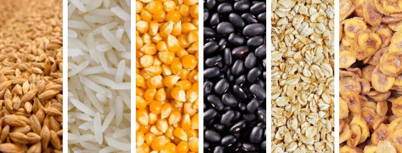 Food items that can be stored long term include wheat, rice, corn, black beans, rolled oats and some dehydrated items.