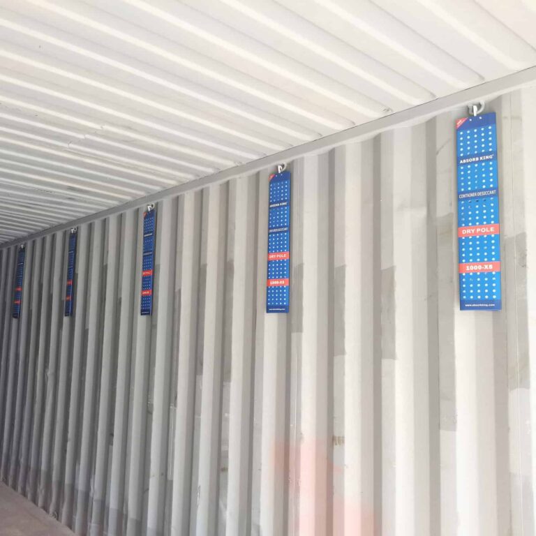 Dry Pole 1kg desiccant strips installed inside shipping container walls
