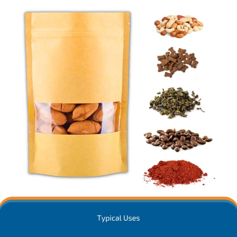 1L Kraft Paper Pouch + 100cc Oxygen Absorber 7 Kraft pouches typical uses image with herbs and food packaging examples