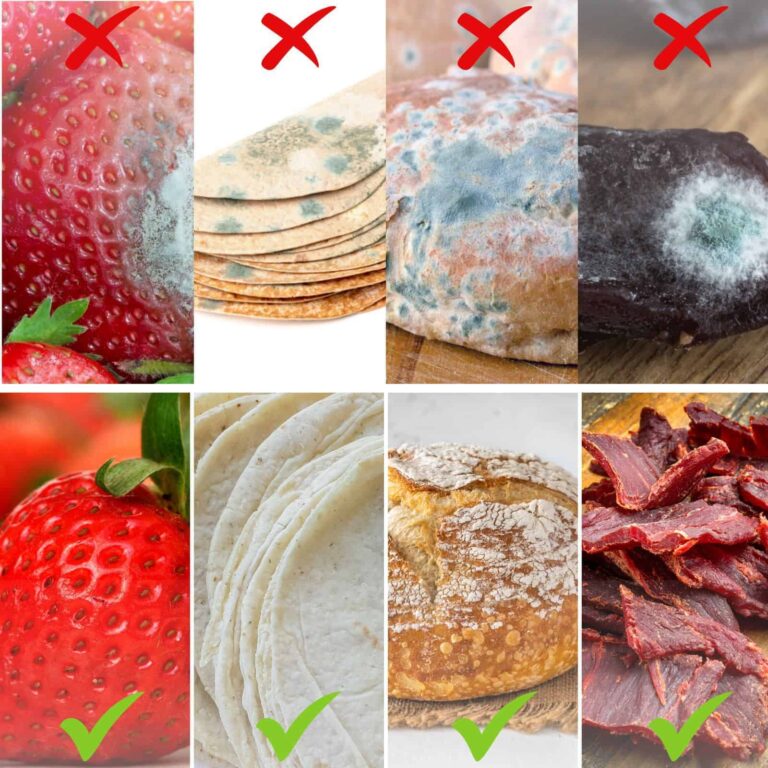 30cc Oxygen Absorber 5 Comparison image showing mouldy food without oxygen absorbers versus fresh food preserved with oxygen absorbers