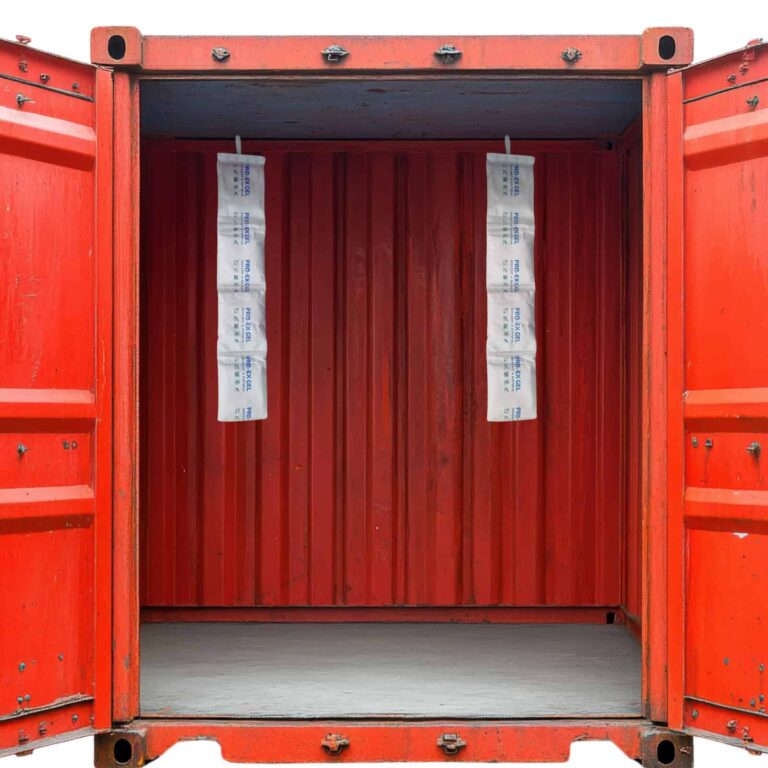 Pro-Ex Gel 1kg desiccant packets in use inside a shipping container for moisture control