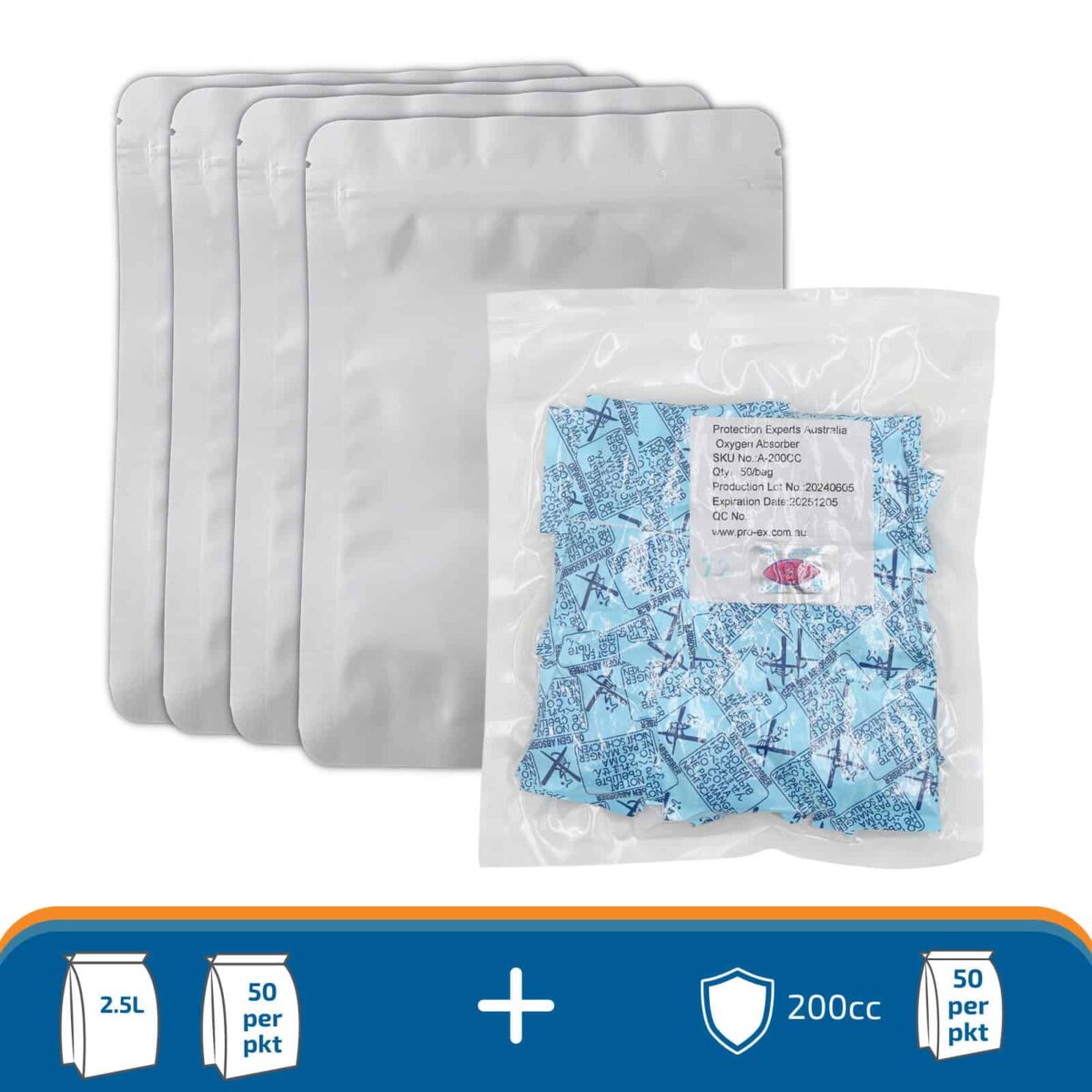 Mylar Bag 23*32cm + 200cc Oxygen Absorber 1 Mylar Bag 23*32cm + 200cc Oxygen Absorber for long-term food storage and preservation