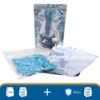 Stand-up pouch oxygen absorber bundle for moisture and oxygen control in sealed packaging