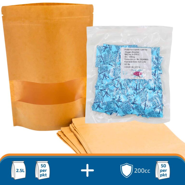 2.5L Kraft Paper Pouch + 200cc Oxygen Absorber 1 Kraft pouch bundle with 200cc oxygen absorbers for food storage and long-term preservation