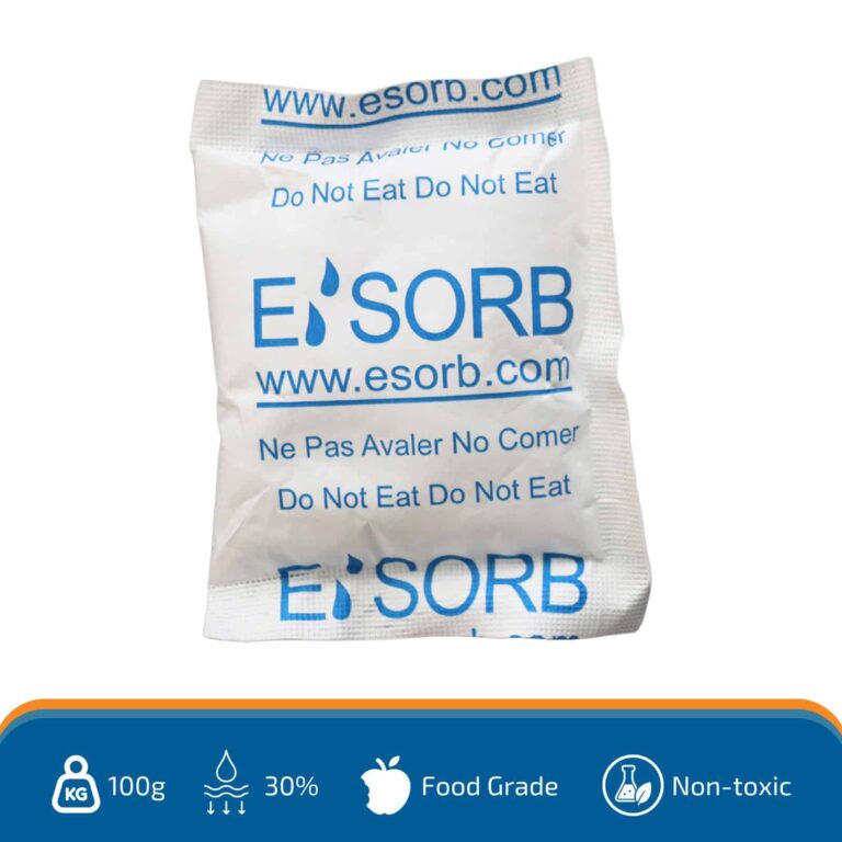 100g Silica Gel Desiccant 1 Esorb 100g silica gel desiccant packet main product image for moisture absorption