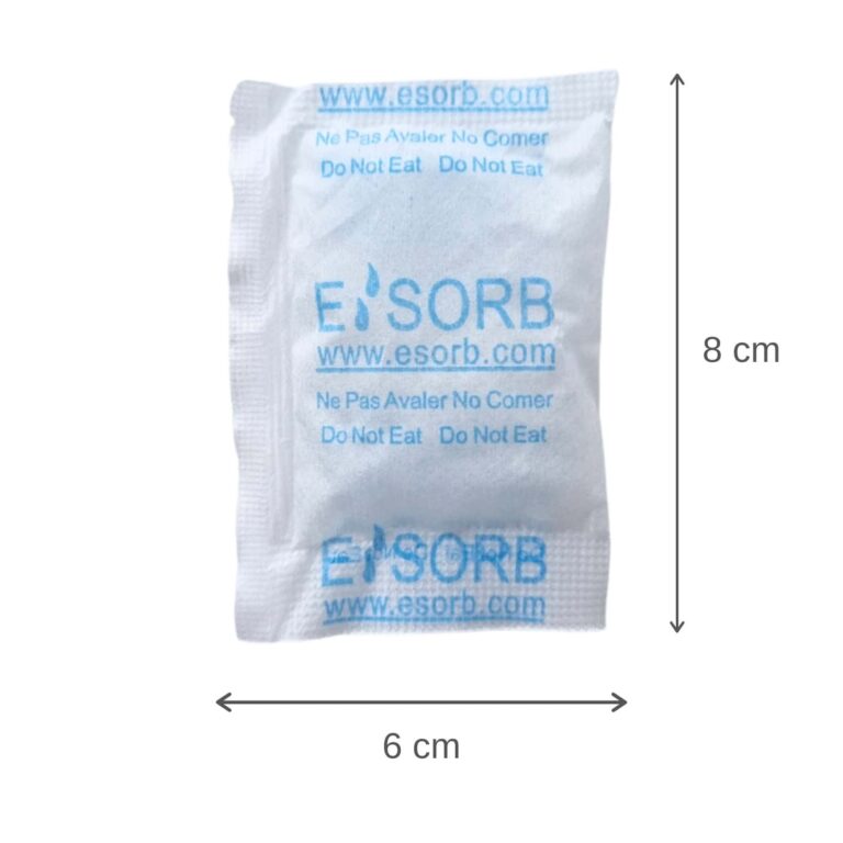10g Silica Gel Desiccant 2 Esorb 10g silica gel desiccant packet with product dimensions for cargo and storage moisture control