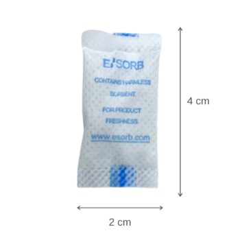 Esorb 1g silica gel desiccant packet with product dimensions for moisture prevention