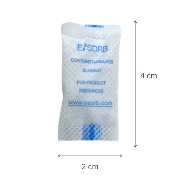 1g Silica Gel Desiccant 2 Esorb 1g silica gel desiccant packet with product dimensions for moisture prevention
