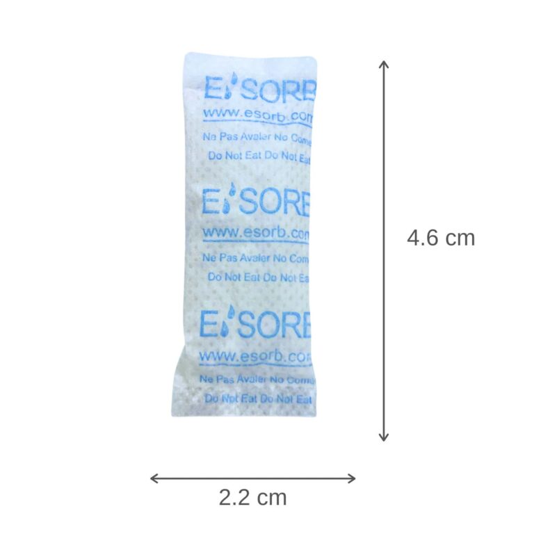 Esorb 2g silica gel desiccant packet with dimensions for product storage protection