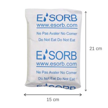 Esorb 500g silica gel desiccant packet with product dimensions for cargo moisture protection