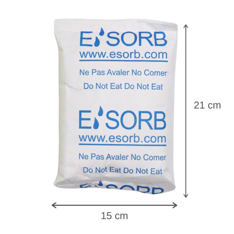 500g Silica Gel Desiccant 2 Esorb 500g silica gel desiccant packet with product dimensions for cargo moisture protection